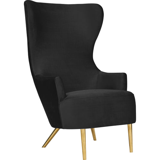 Julia Velvet Wingback Chair by TOV Furniture in black. Made from velvet, plywood, stainless steel in a transitional style.