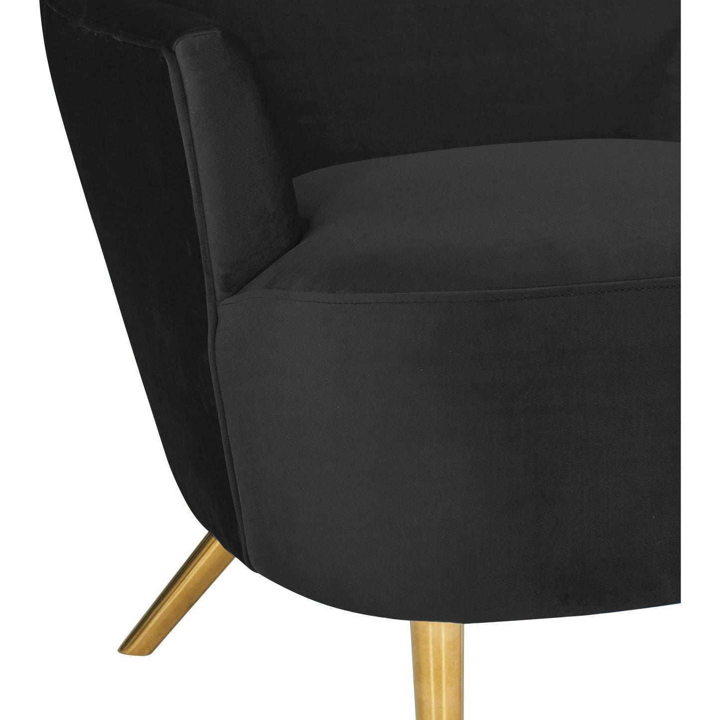 005 SI-1787178 | Closeup | Julia Velvet Wingback Chair by TOV Furniture in black. Made from velvet, plywood, stainless steel in a transitional style.