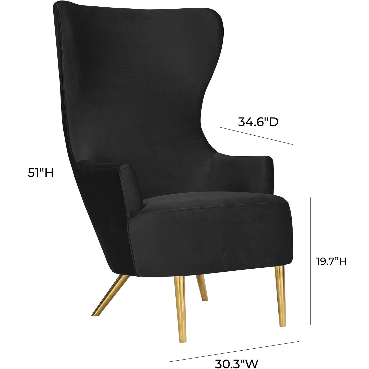004 SI-1787178 | Additional Silo | Julia Velvet Wingback Chair by TOV Furniture in black. Made from velvet, plywood, stainless steel in a transitional style.