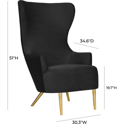 Julia Velvet Wingback Chair by TOV Furniture in black. Made from velvet, plywood, stainless steel in a transitional style.
