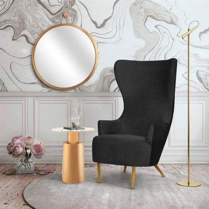 Julia Velvet Wingback Chair by TOV Furniture in black. Made from velvet, plywood, stainless steel in a transitional style.