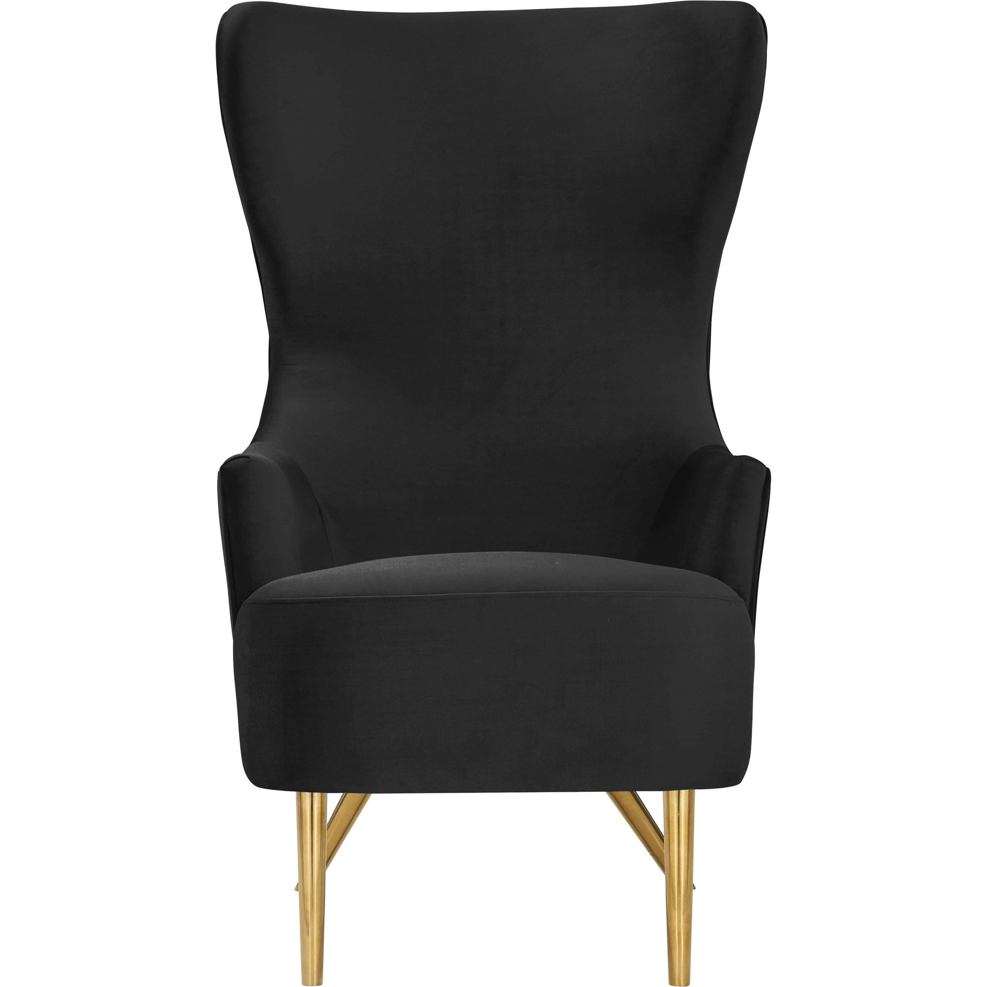 Julia Velvet Wingback Chair by TOV Furniture in black. Made from velvet, plywood, stainless steel in a transitional style.