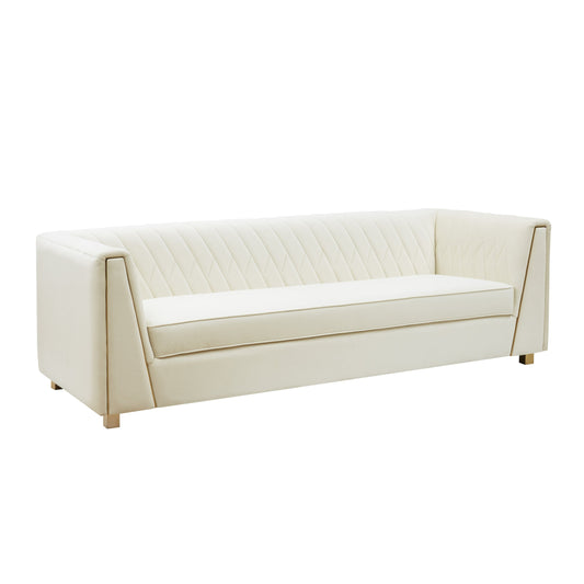 Wafa Velvet Sofa by TOV Furniture in cream. Made from velvet, pine, plywood in a traditional style.