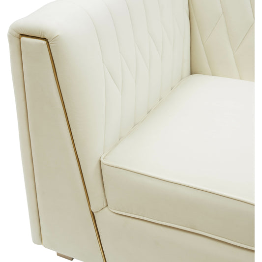 Wafa Velvet Sofa by TOV Furniture in cream. Made from velvet, pine, plywood in a traditional style.