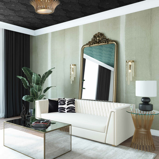 Wafa Velvet Sofa by TOV Furniture in cream. Made from velvet, pine, plywood in a traditional style.