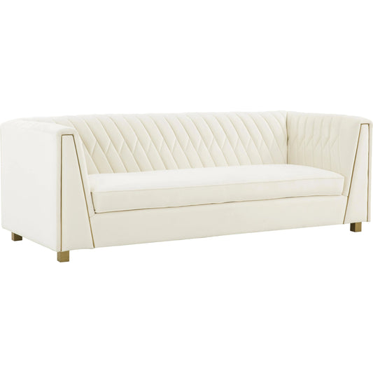 Wafa Velvet Sofa by TOV Furniture in cream. Made from velvet, pine, plywood in a traditional style.