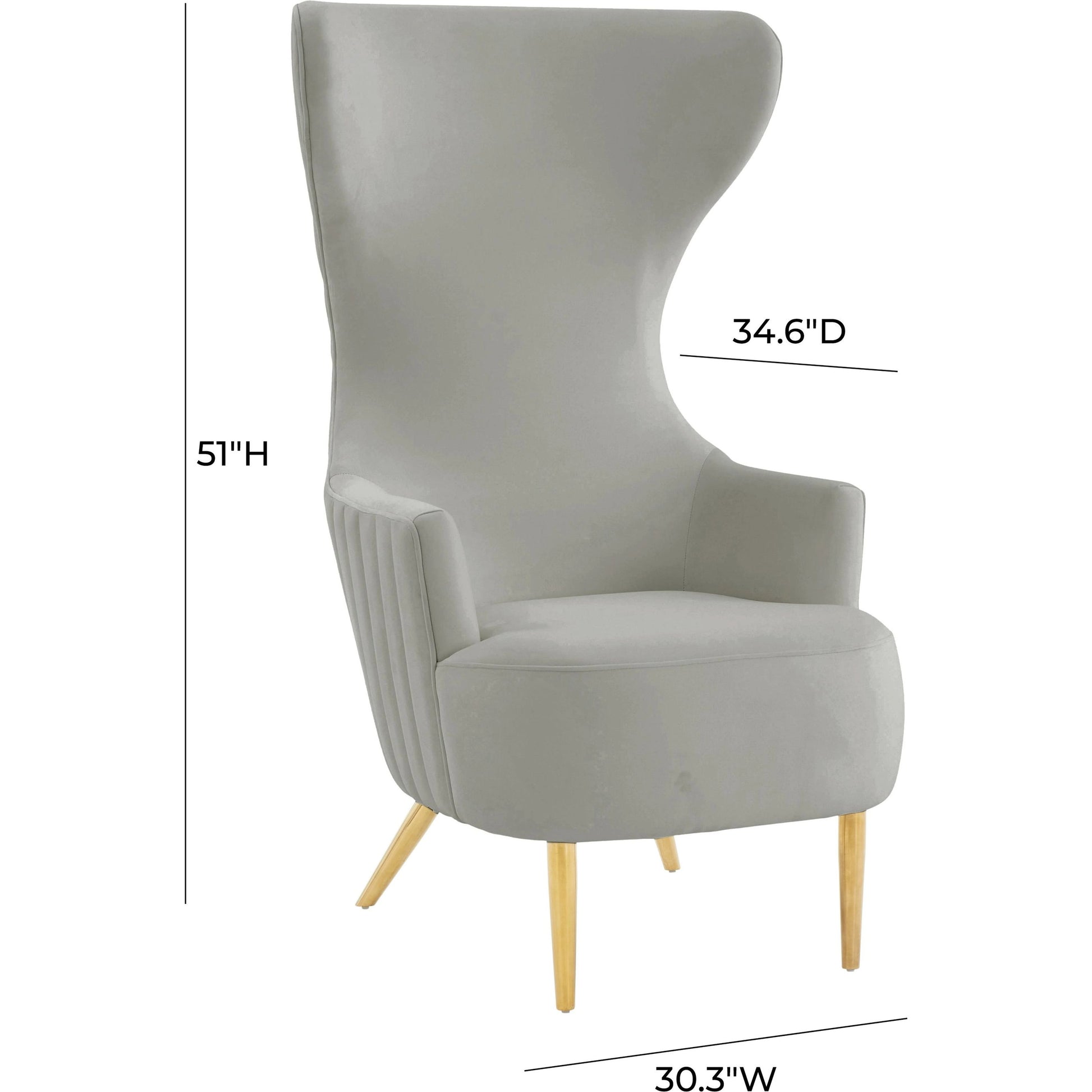 Julia Velvet Channel Tufted Wingback Chair by TOV Furniture. Made from velvet, wood in a modern style.
