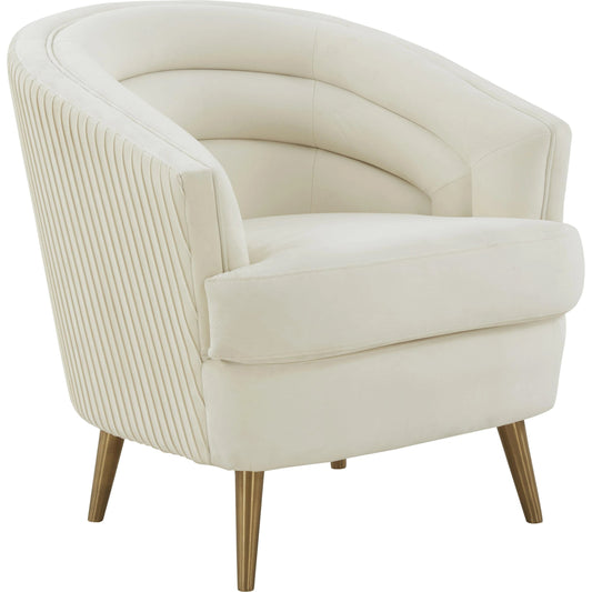 Jules Velvet Accent Chair by TOV Furniture in cream. Made from plywood, stainless steel, velvet in a modern style.