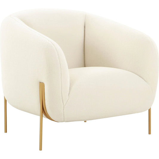 Kandra Shearling Accent Chair by TOV Furniture in cream. Made from faux shearling, iron, wood in a modern style.