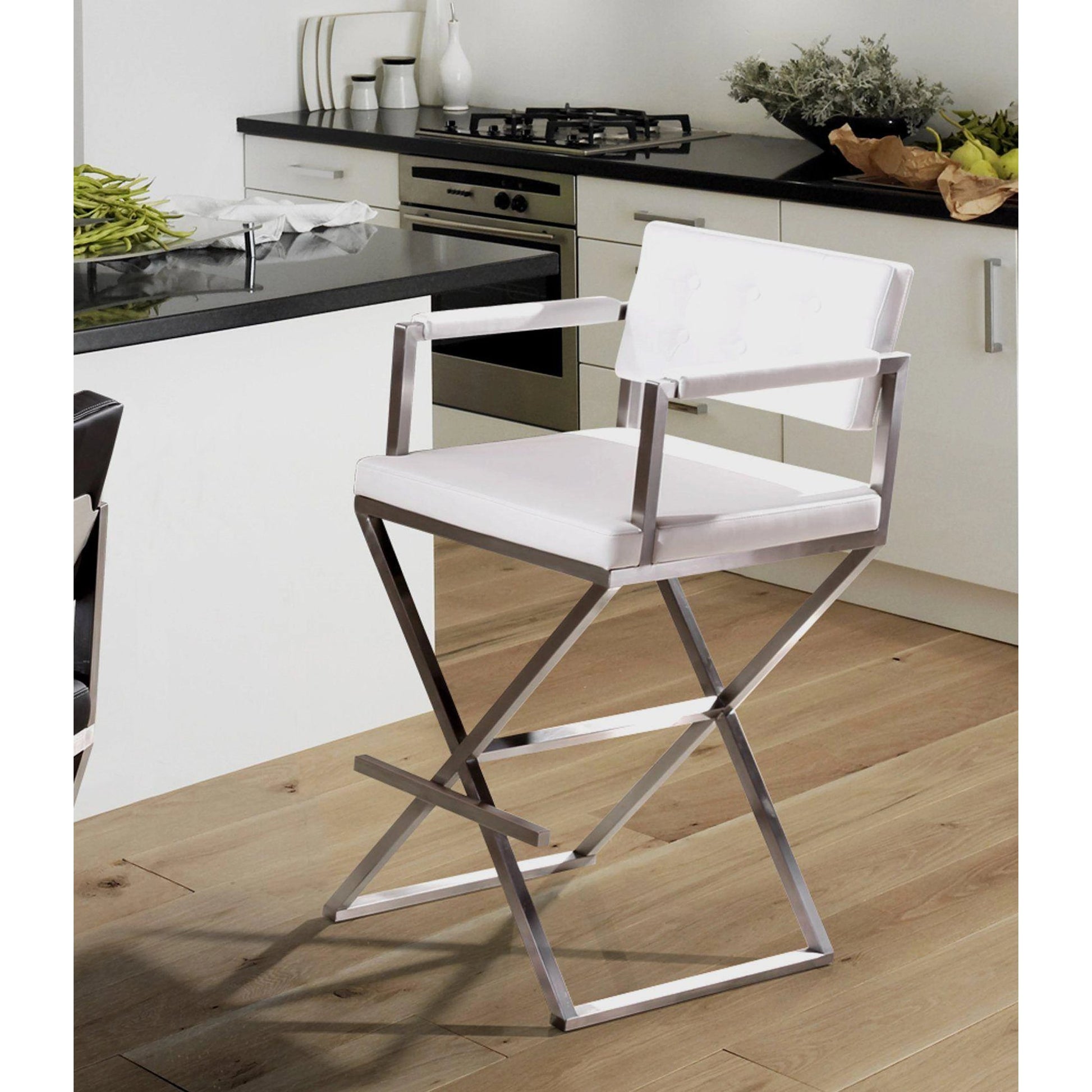 Director Counter Stool by TOV Furniture. Made from stainless steel, eco leather in a modern style.