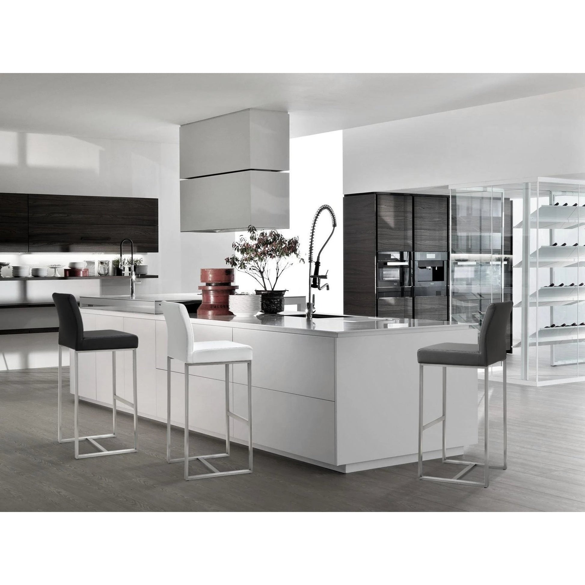 Denmark Steel Counter Stool (Set of 2) by TOV Furniture. Made from stainless steel, eco leather in a modern style.