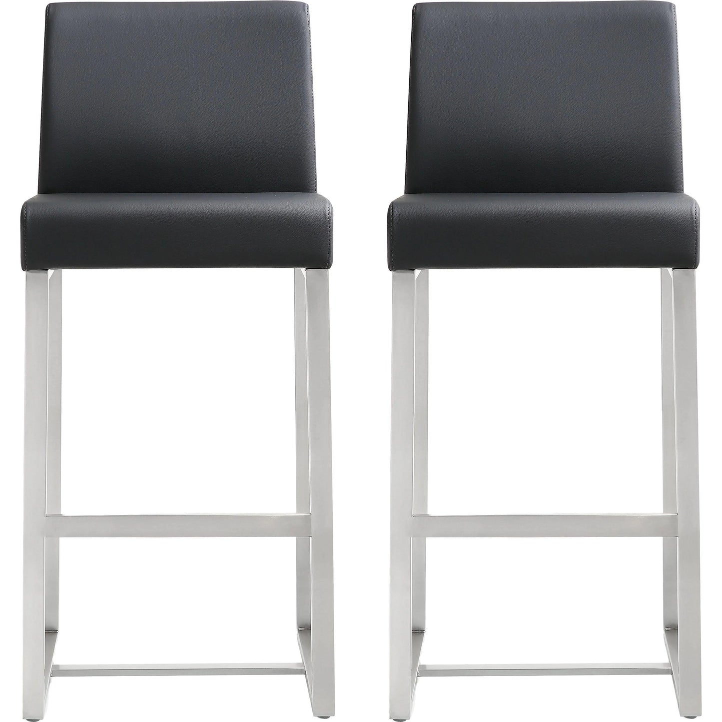001 S-245379 | Primary Silo | Denmark Steel Counter Stool (Set of 2) by TOV Furniture. Made from stainless steel, eco leather in a modern style.