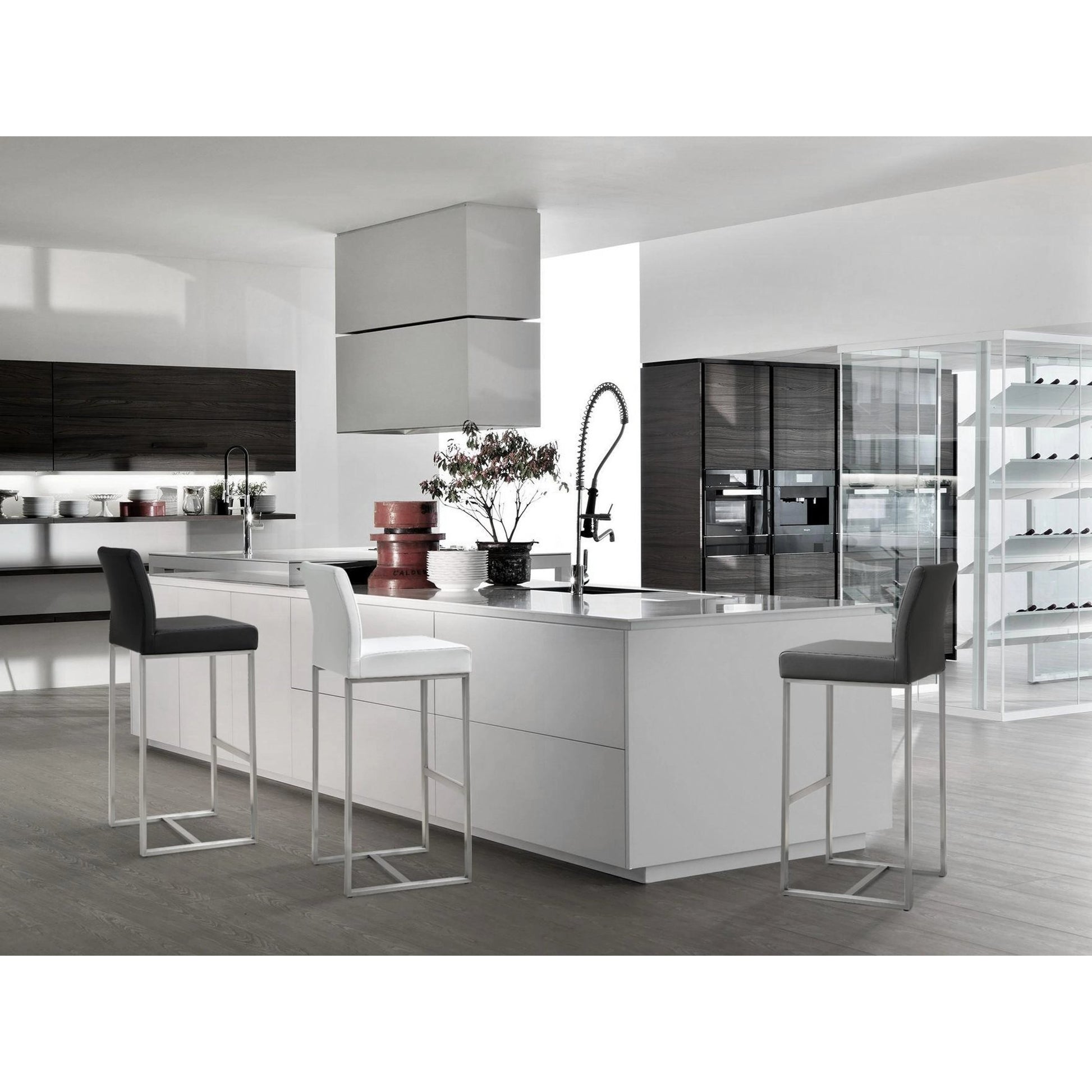 Denmark Steel Counter Stool (Set of 2) by TOV Furniture. Made from stainless steel, eco leather in a modern style.