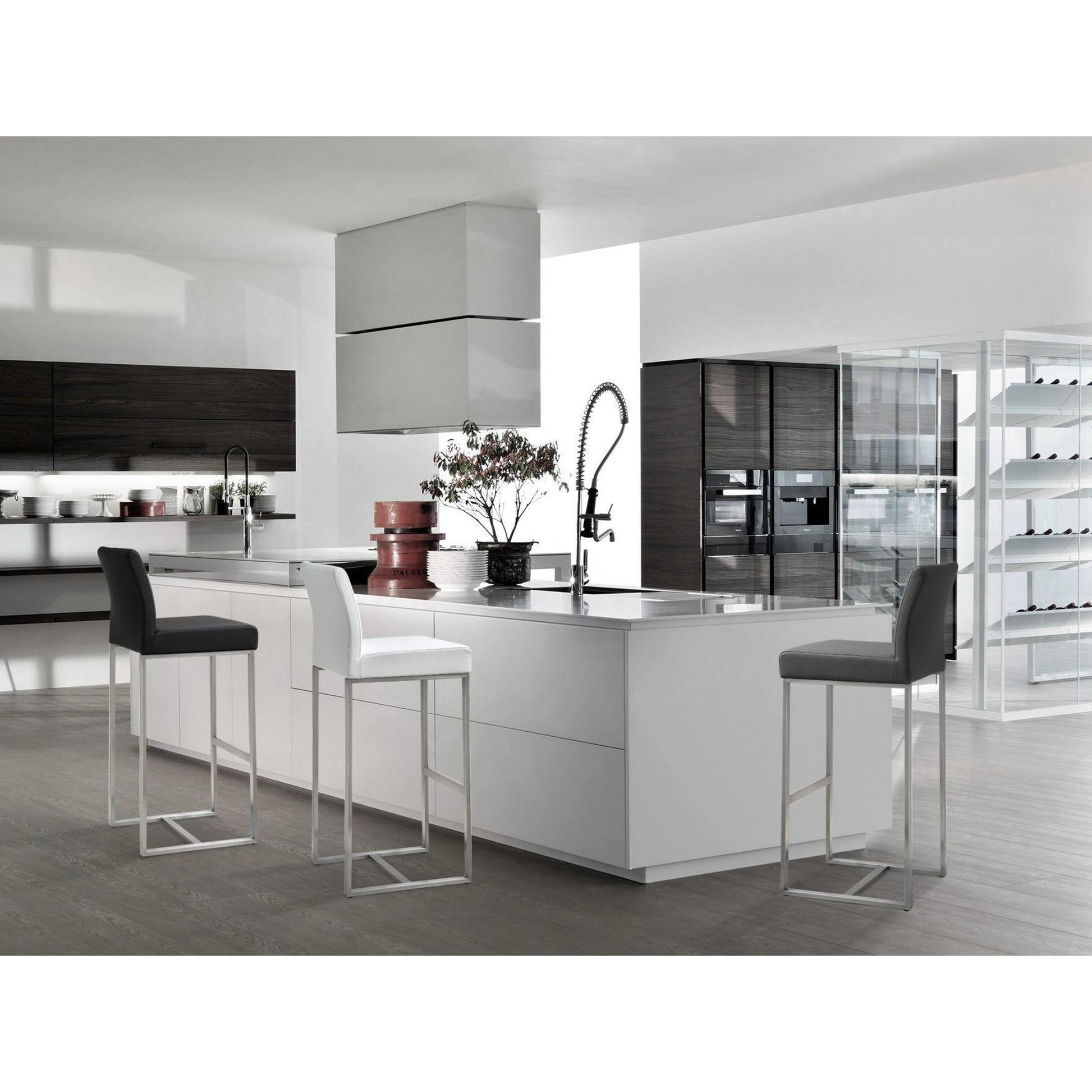 Denmark Steel Counter Stool (Set of 2) by TOV Furniture. Made from stainless steel, eco leather in a modern style.