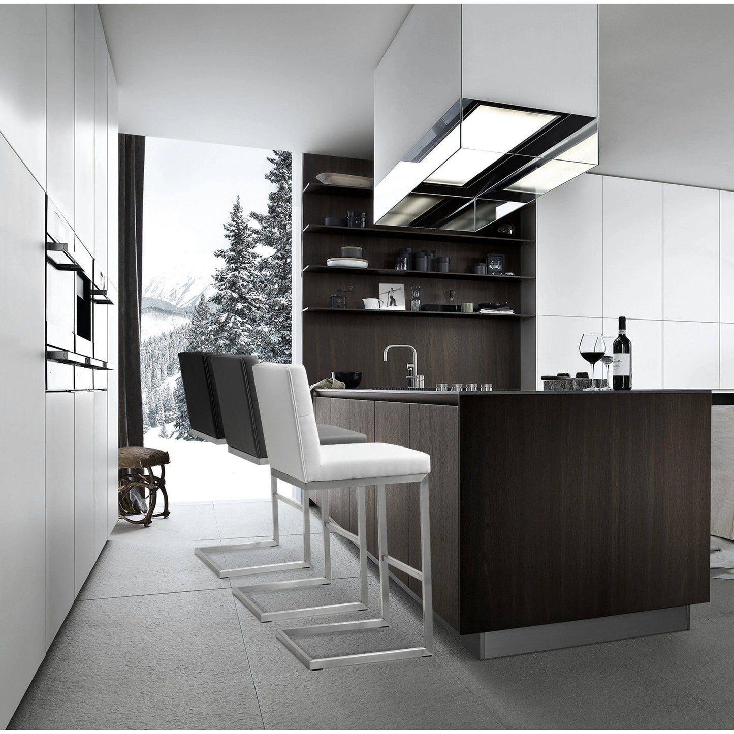 010 S-245497 | Lifestyle | Helsinki Steel Barstool (Set of 2) by TOV Furniture in white. Made from stainless steel, eco leather in a modern style.