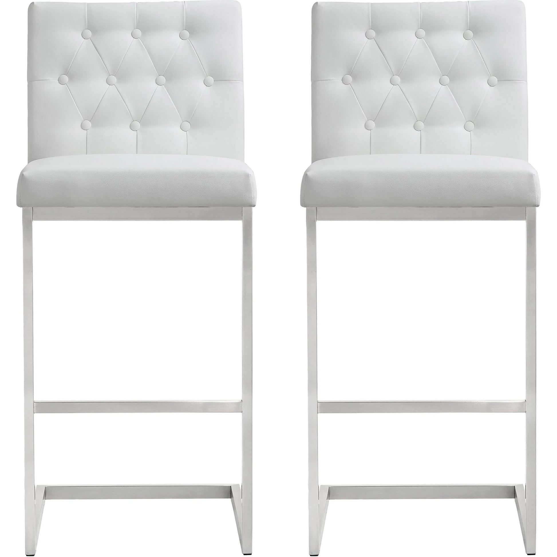 Helsinki Steel Barstool (Set of 2) by TOV Furniture in white. Made from stainless steel, eco leather in a modern style.