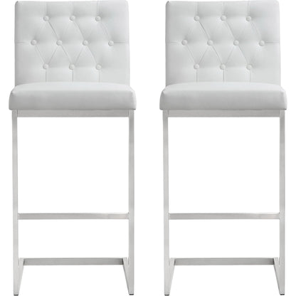 Helsinki Steel Barstool (Set of 2) by TOV Furniture in white. Made from stainless steel, eco leather in a modern style.