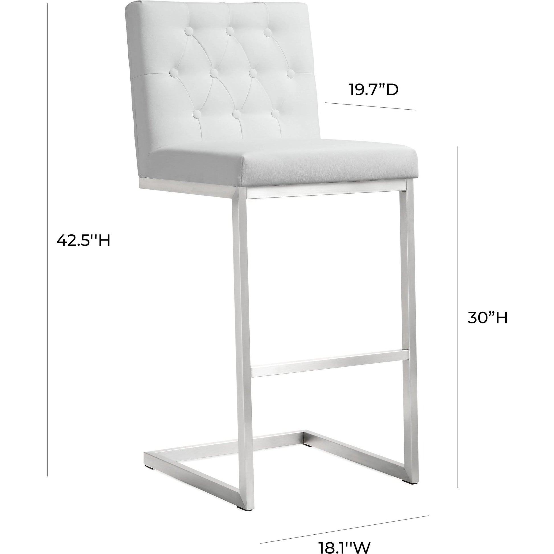 Helsinki Steel Barstool (Set of 2) by TOV Furniture in white. Made from stainless steel, eco leather in a modern style.