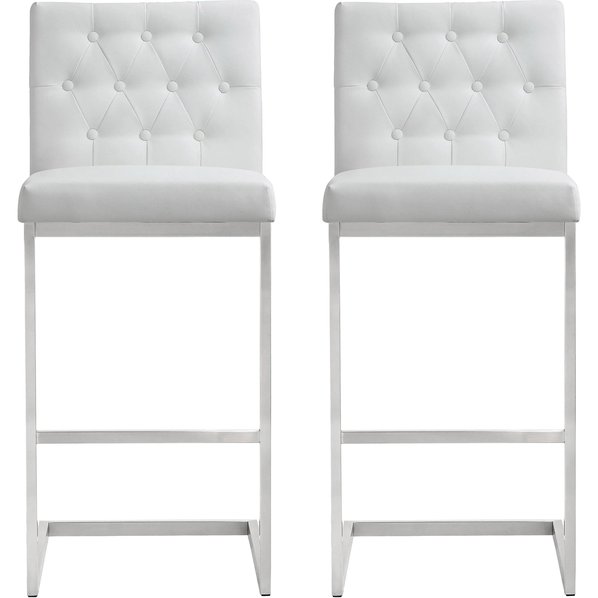 Helsinki Steel Barstool (Set of 2) by TOV Furniture in white. Made from stainless steel, eco leather in a modern style.
