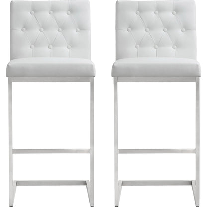 Helsinki Steel Barstool (Set of 2) by TOV Furniture in white. Made from stainless steel, eco leather in a modern style.