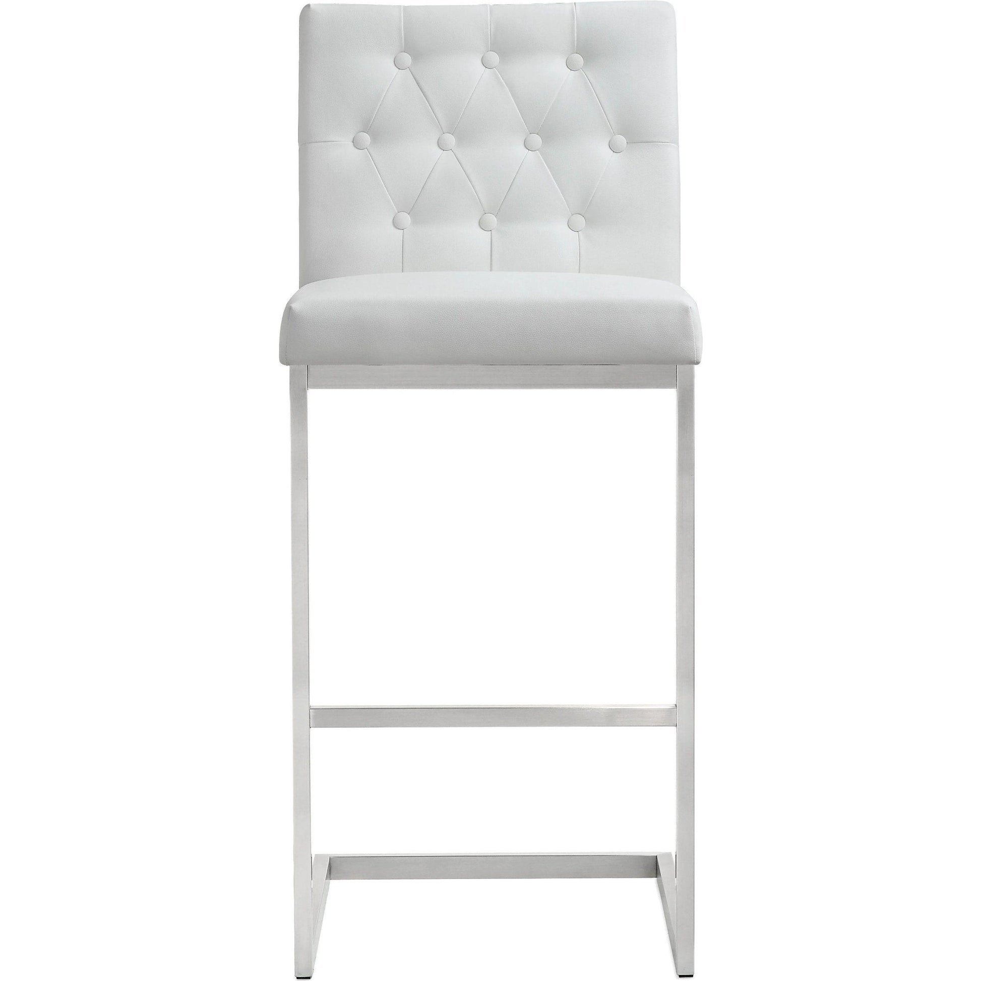 Helsinki Steel Barstool (Set of 2) by TOV Furniture in white. Made from stainless steel, eco leather in a modern style.
