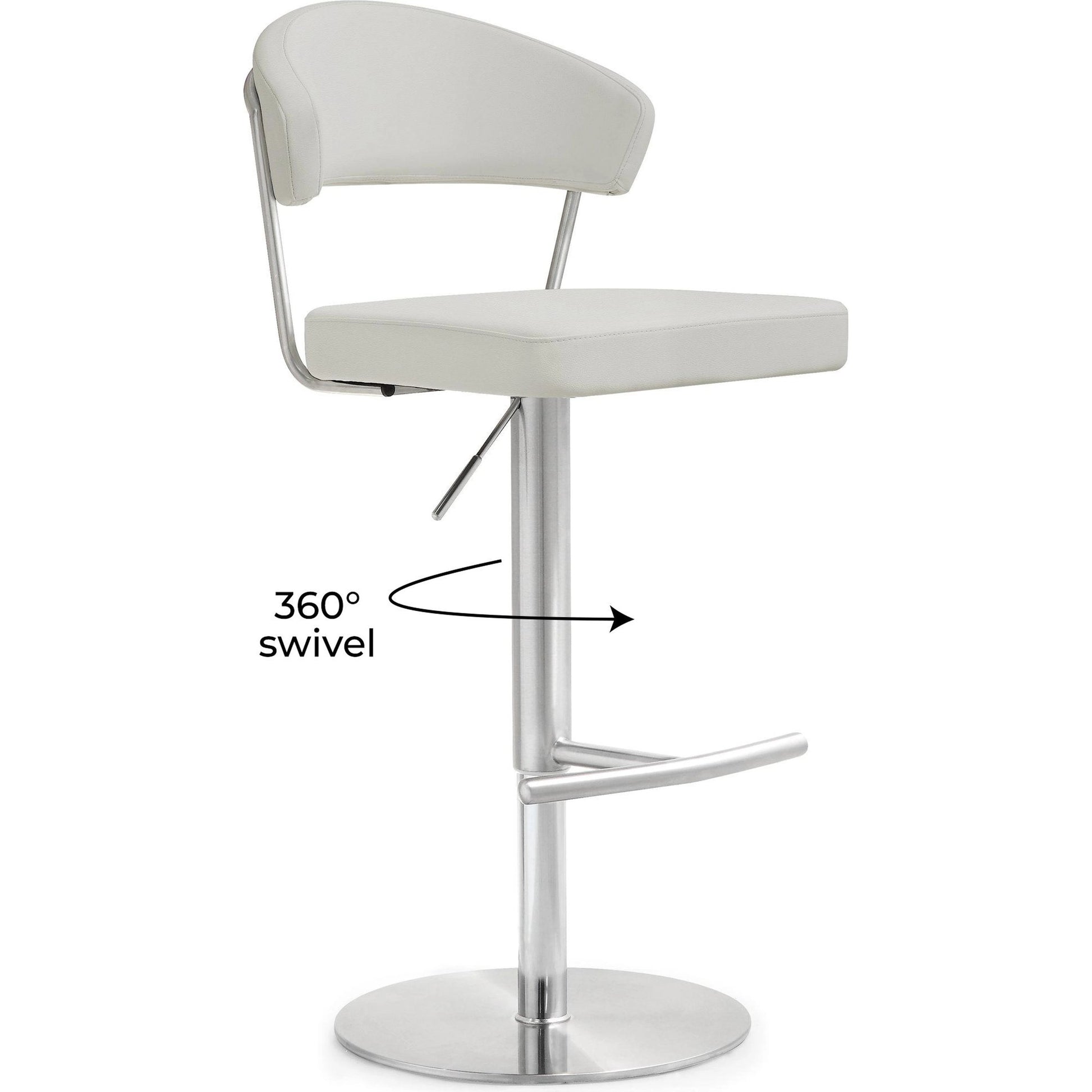Cosmo Light Steel Barstool by TOV Furniture in gray. Made from stainless steel, eco leather in a modern style.