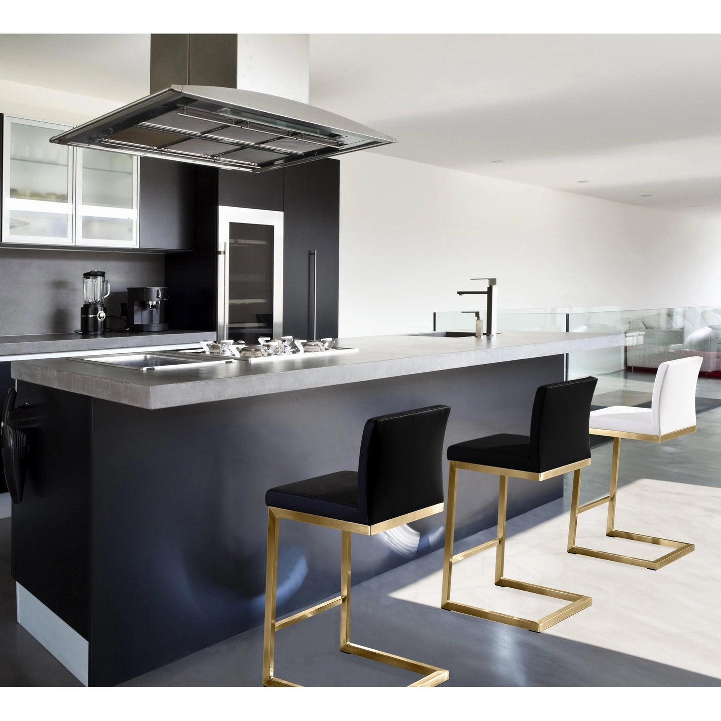 025 S-303109 | Lifestyle | Parma Counter Stool (Set of 2) by TOV Furniture in black. Made from stainless steel, eco leather in a modern style.