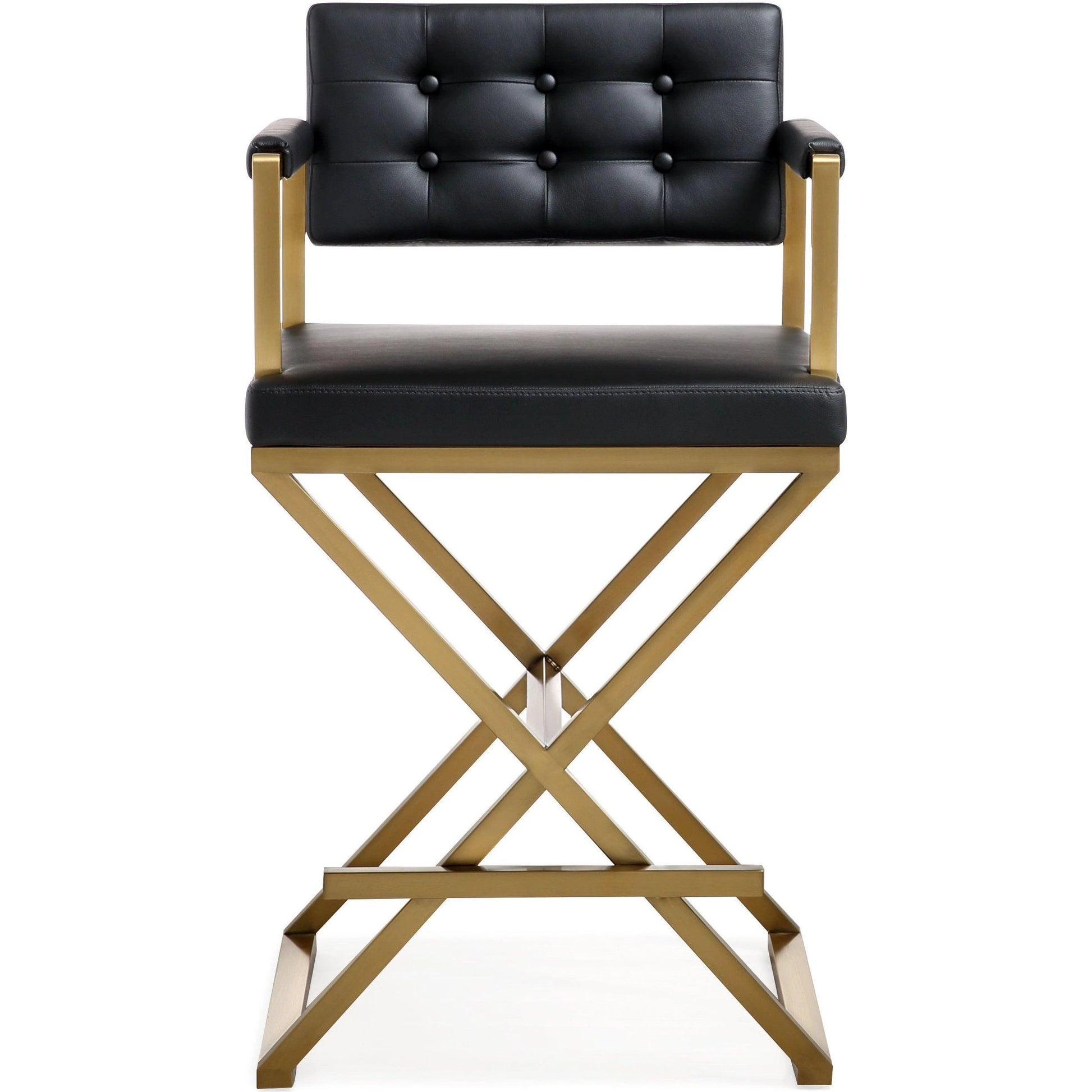 Director Gold Steel Counter Stool by TOV Furniture. Made from stainless steel, eco leather in a modern style.