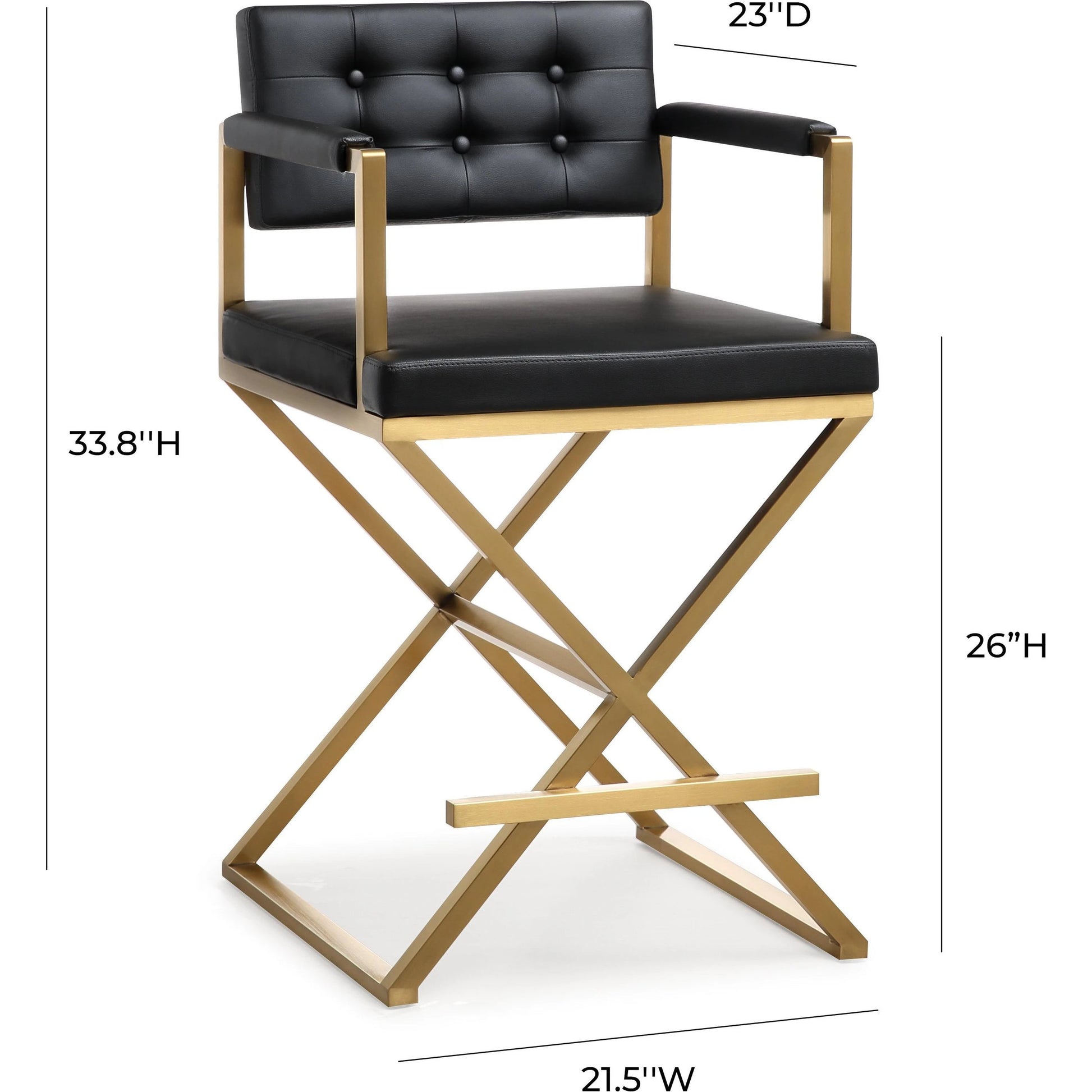 Director Gold Steel Counter Stool by TOV Furniture. Made from stainless steel, eco leather in a modern style.