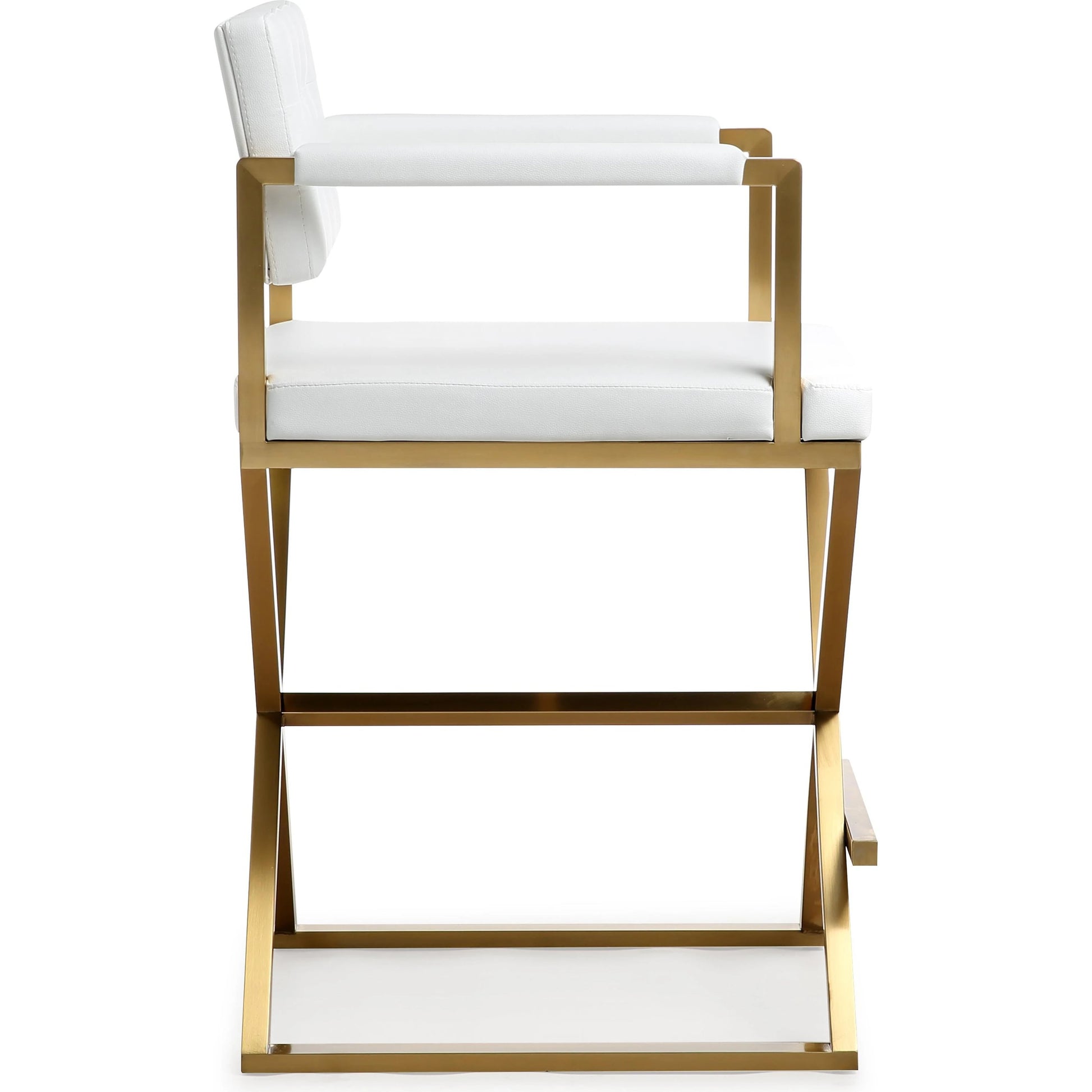 Director Gold Steel Counter Stool by TOV Furniture. Made from stainless steel, eco leather in a modern style.