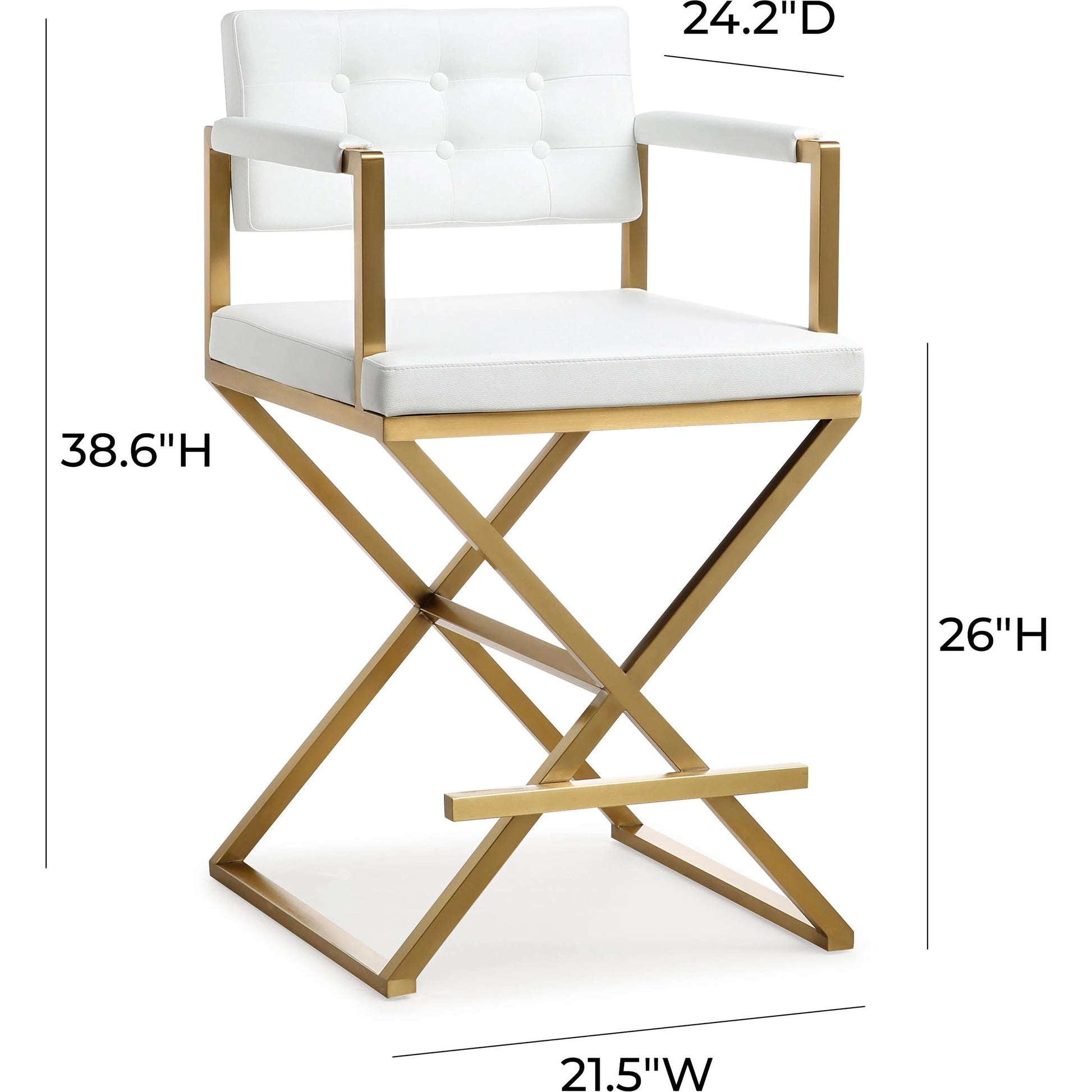Director Gold Steel Counter Stool by TOV Furniture. Made from stainless steel, eco leather in a modern style.
