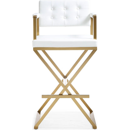 Director Gold Steel Barstool by TOV Furniture. Made from stainless steel, eco leather in a modern style.