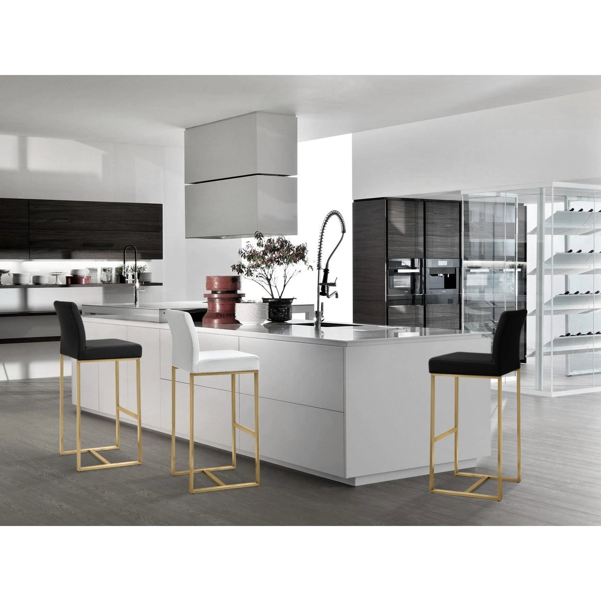 Denmark Gold Steel Barstool (Set of 2) by TOV Furniture. Made from stainless steel, eco leather in a modern style.