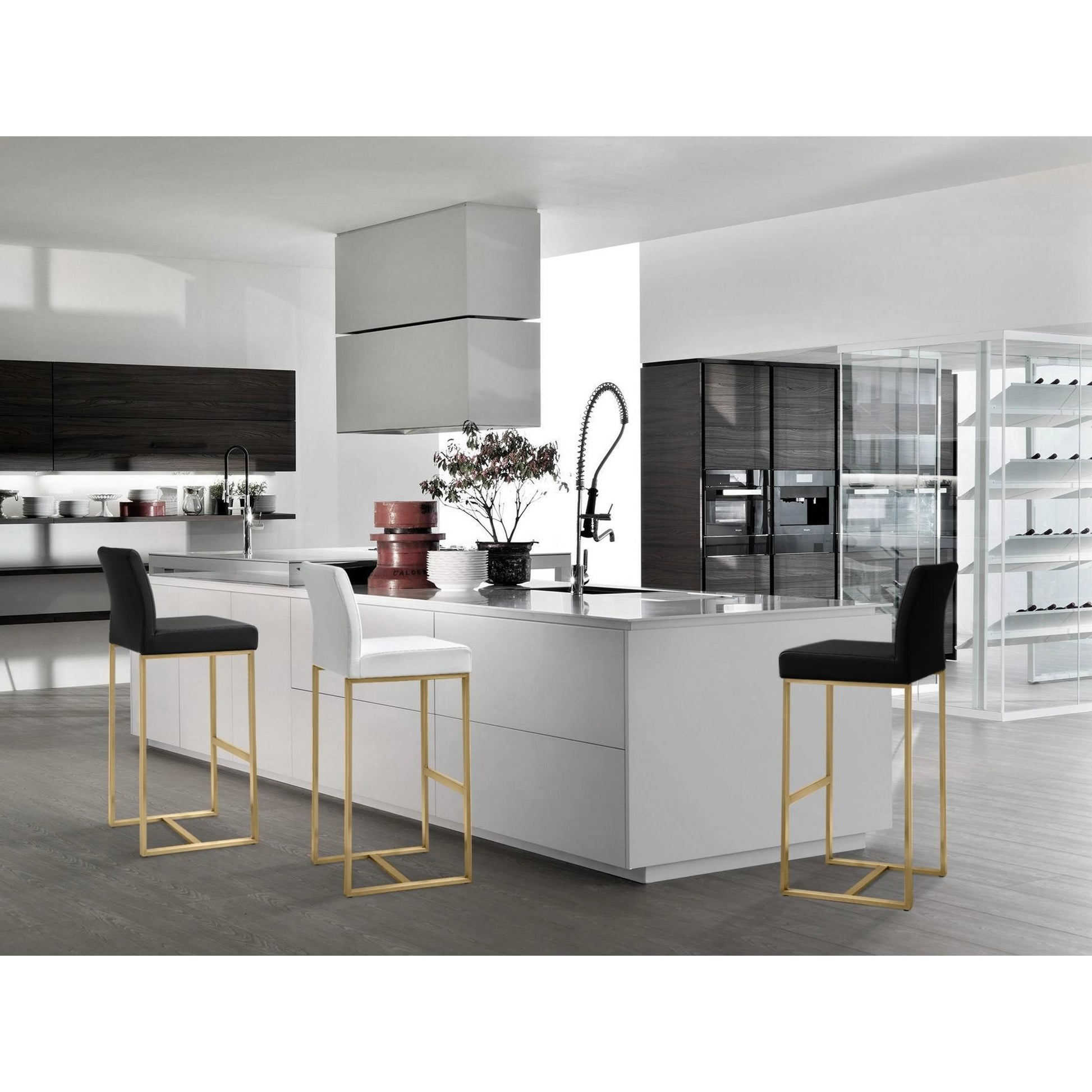 Denmark Gold Steel Barstool (Set of 2) by TOV Furniture. Made from stainless steel, eco leather in a modern style.