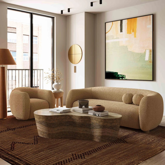 Judy Boucle Sofa by TOV Furniture. Made from boucle, plywood, wood in a unique style.