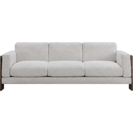 Elyn Contract-Grade Boucle Sofa by TOV Furniture in cream. Made from fabric, plywood, rubberwood in a unique style.