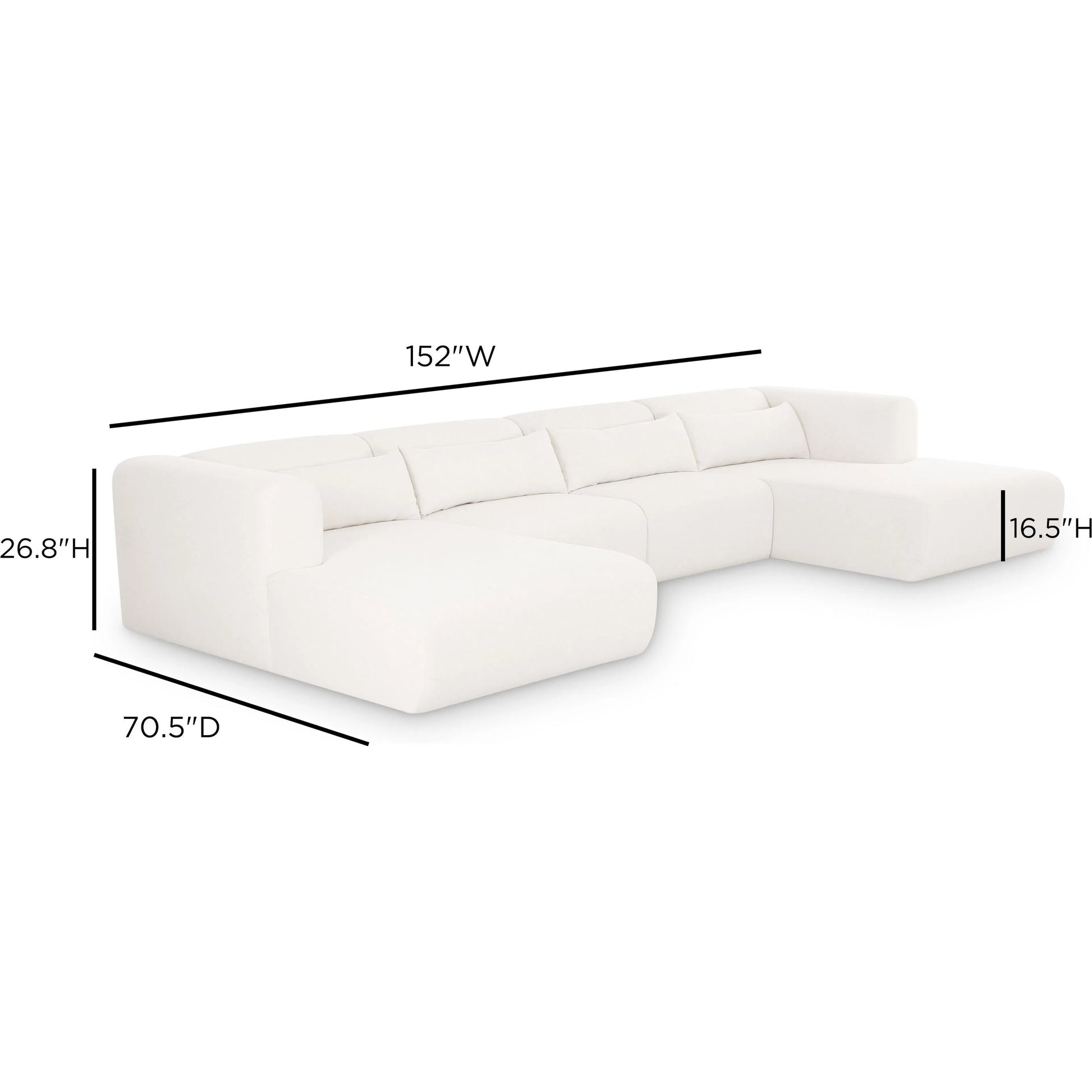 Tarra 4-Piece Performance Modular U-Sectional by TOV Furniture in cream. Made from chenille, plywood in a unique style.