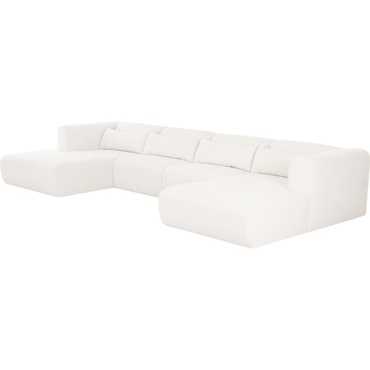 Tarra 4-Piece Performance Modular U-Sectional by TOV Furniture in cream. Made from chenille, plywood in a unique style.