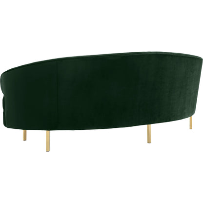 Baila Sofa by TOV Furniture in navy. Made from velvet, wood, stainless steel in a modern style.