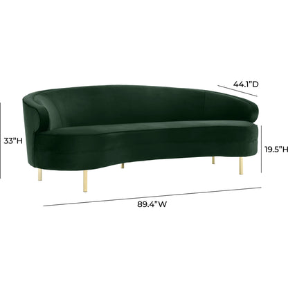 Baila Sofa by TOV Furniture in navy. Made from velvet, wood, stainless steel in a modern style.