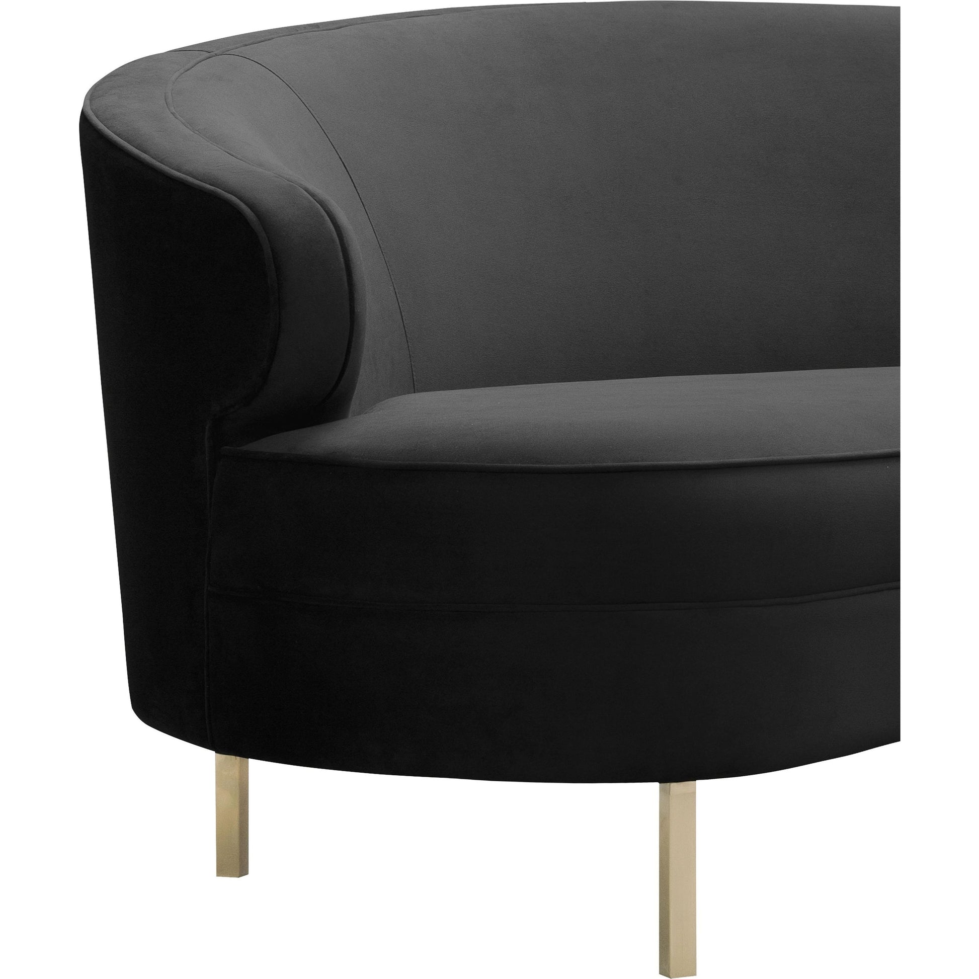 Baila Sofa by TOV Furniture in navy. Made from velvet, wood, stainless steel in a modern style.