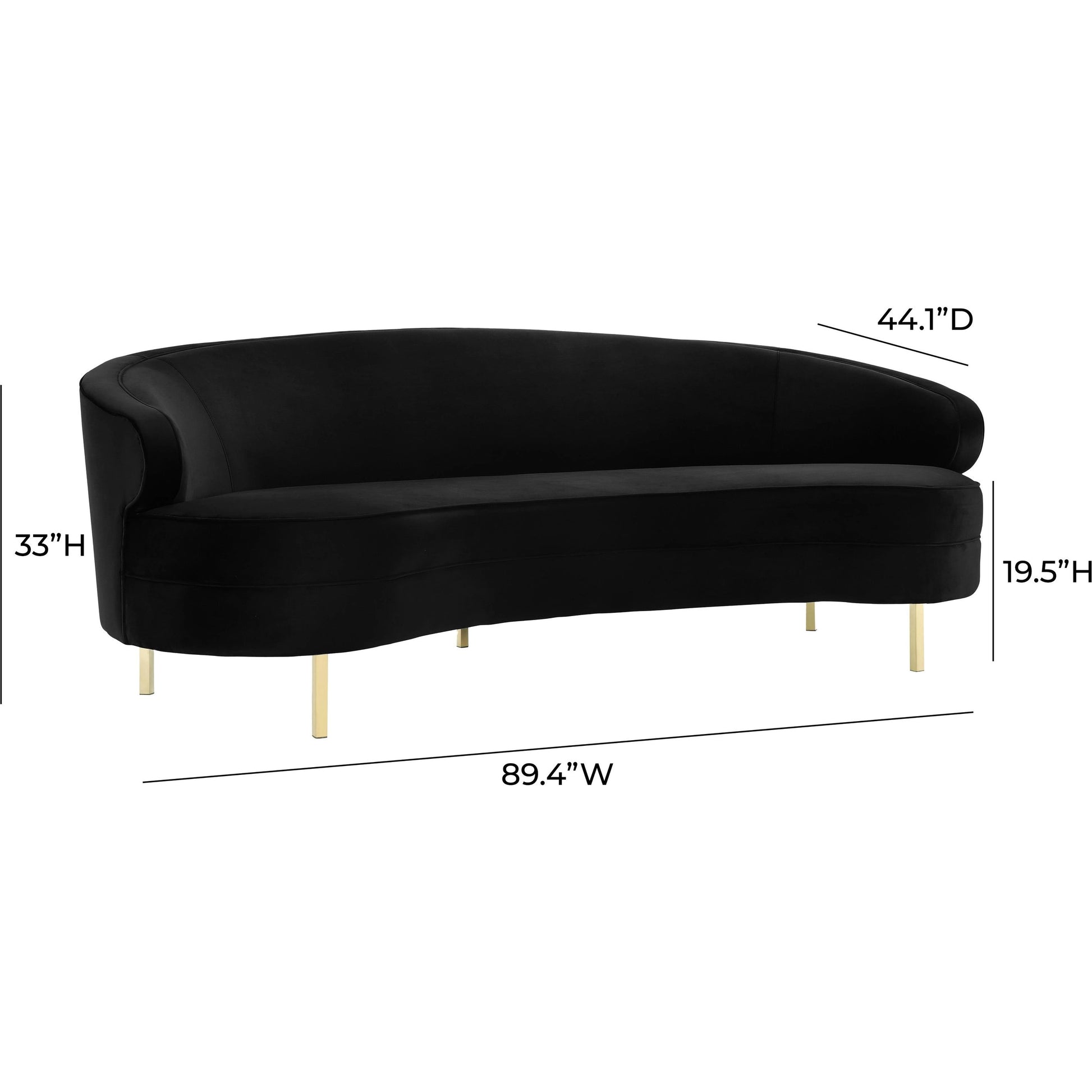 Baila Sofa by TOV Furniture in navy. Made from velvet, wood, stainless steel in a modern style.
