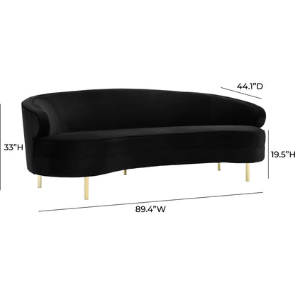 Baila Sofa by TOV Furniture in navy. Made from velvet, wood, stainless steel in a modern style.