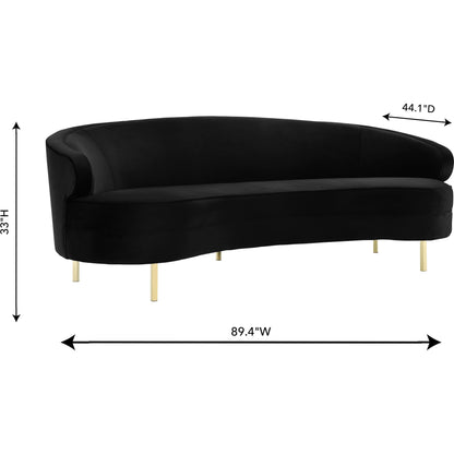 Baila Sofa by TOV Furniture in navy. Made from velvet, wood, stainless steel in a modern style.