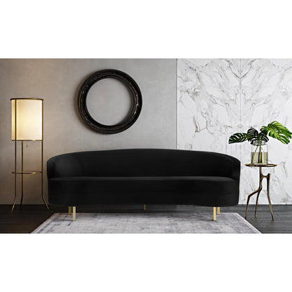 Baila Sofa by TOV Furniture in navy. Made from velvet, wood, stainless steel in a modern style.
