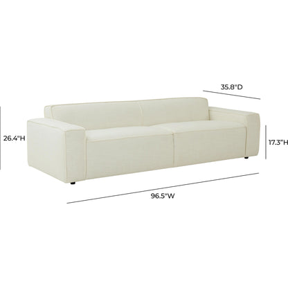 Olafur Linen Sofa by TOV Furniture in cream. Made from linen in a modern style.