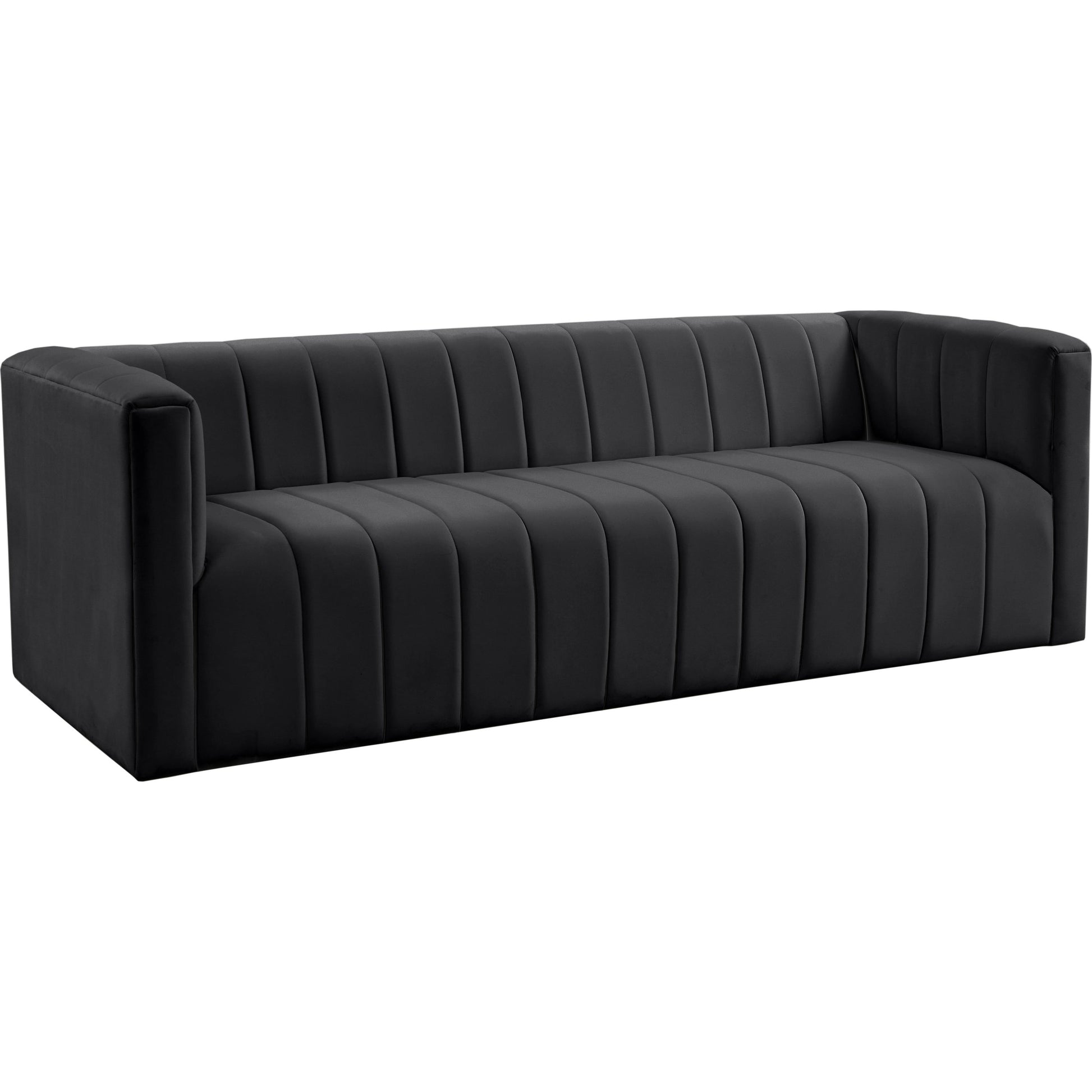 Norah Velvet Sofa by TOV Furniture in black. Made from velvet, pine in a transitional style.