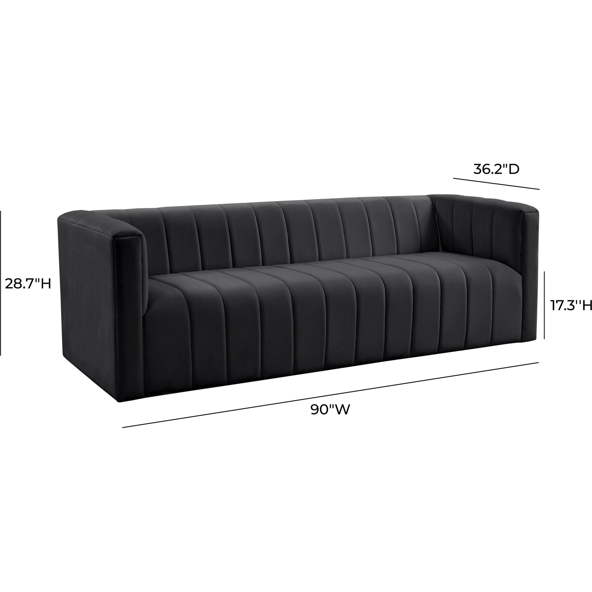Norah Velvet Sofa by TOV Furniture in black. Made from velvet, pine in a transitional style.