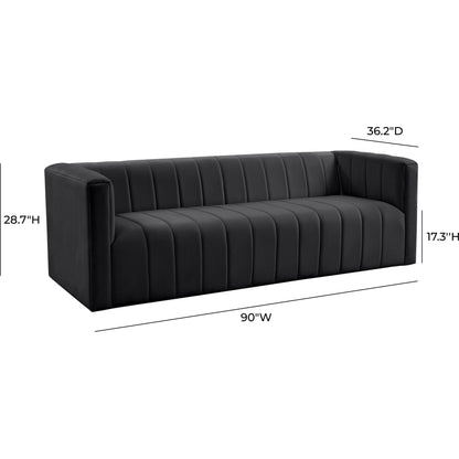 Norah Velvet Sofa by TOV Furniture in black. Made from velvet, pine in a transitional style.
