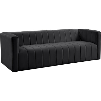 Norah Velvet Sofa by TOV Furniture in black. Made from velvet, pine in a transitional style.